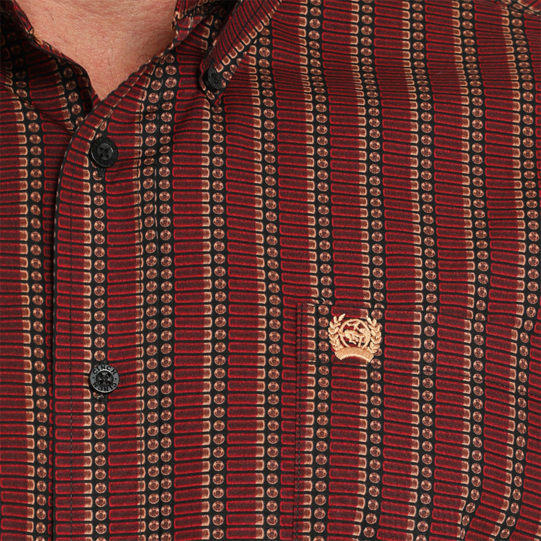Chemise boutonnée à manches longues imprimée à rayures rouges Cinch pour hommes