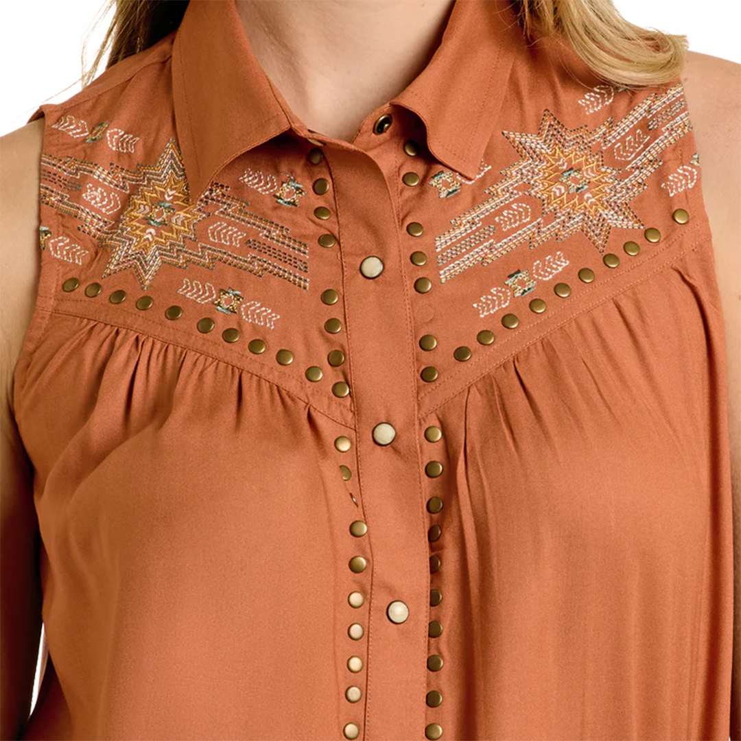Chemise sans manches à boutons-pression brodée Panhandle pour femme