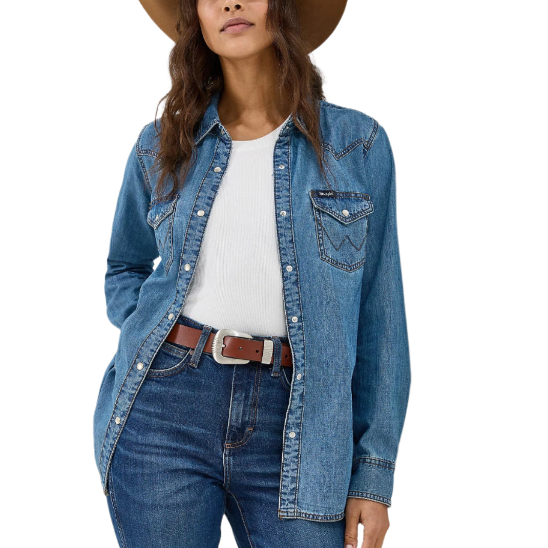 Chemise boutonnée à manches longues en jean de coupe Western pour femme Wrangler
