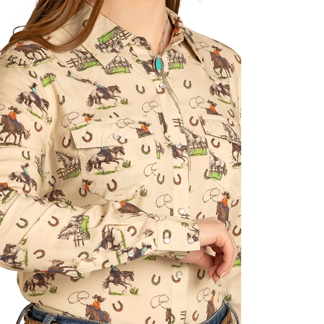 Panhandle Women's Saddle & Spruce Long Sleeve Snap Shirt
