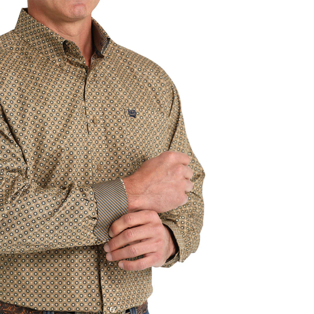 Chemise à manches longues boutonnée à imprimé géométrique Cinch pour homme