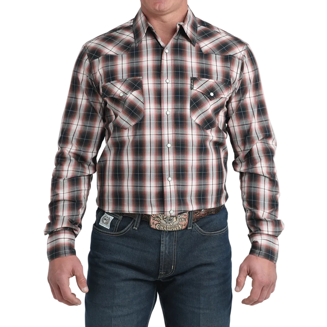 Cinch Men's Plaid Print Long Sleeve Snap Shirt