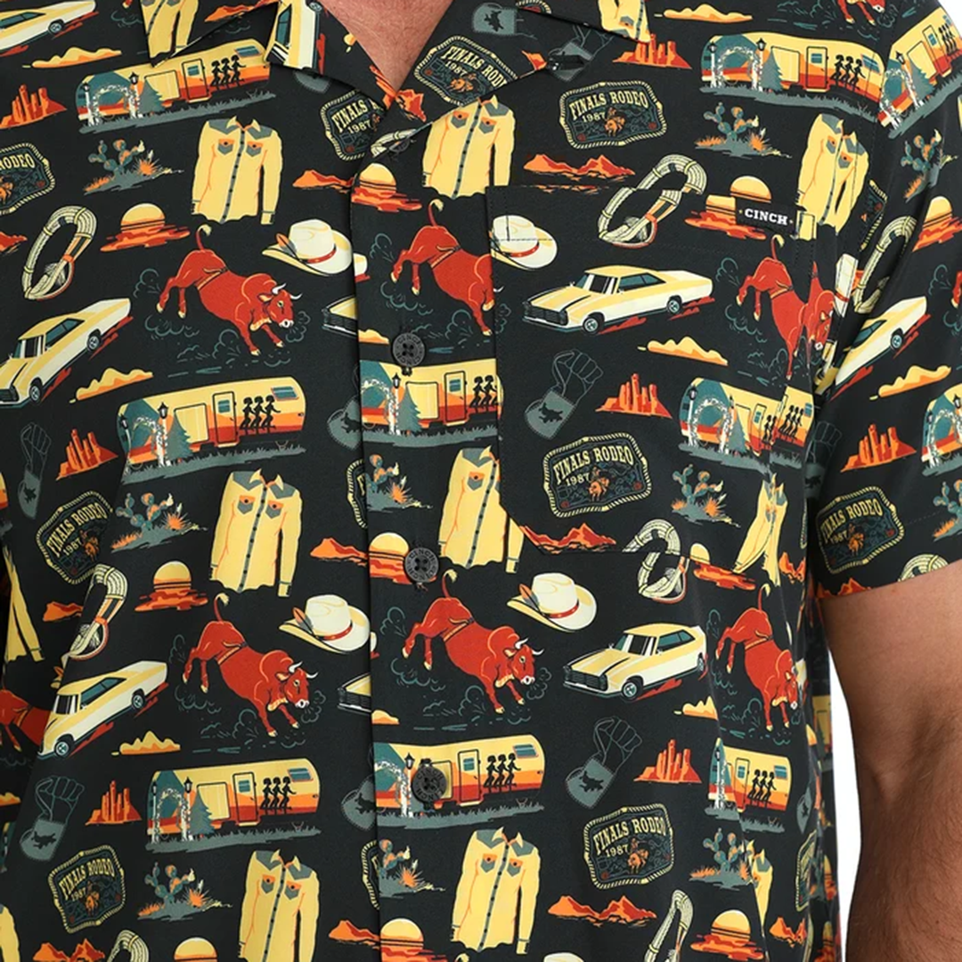 Chemise boutonnée à manches longues imprimé géométrique Cinch pour homme