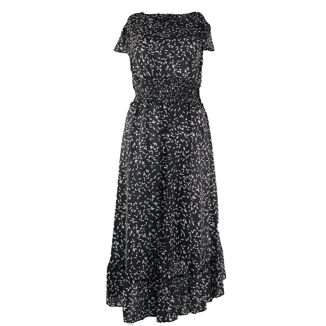 Robe longue En/Kay noire avec imprimé feuilles pour femme