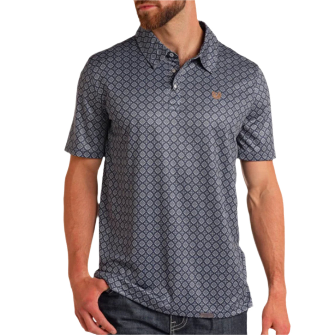 Polo Panhandle pour homme, à motifs géométriques losanges, avec boutons-pression