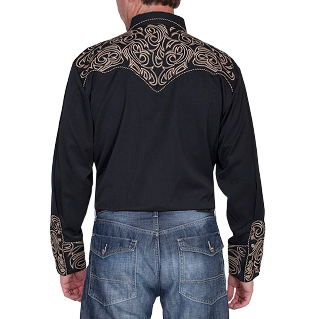 Chemise à pression Scully pour hommes à manches longues et empiècement brodé