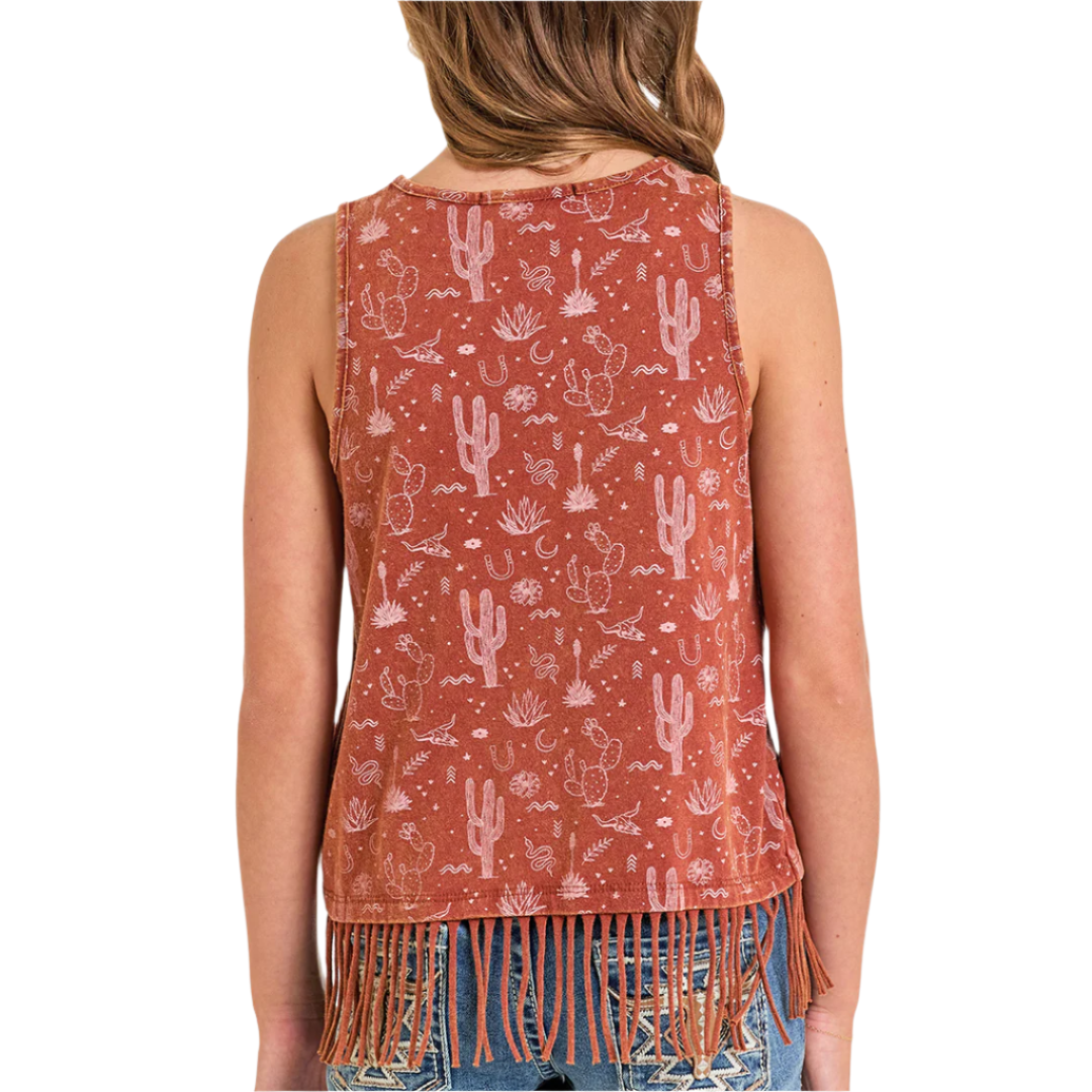 Rock & Roll Cowgirl Girls' Desert Print Fringe Tank