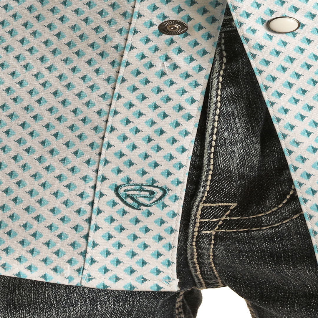 Chemise à manches longues à boutons-pression avec imprimé losanges pour homme Rock & Roll Cowboy
