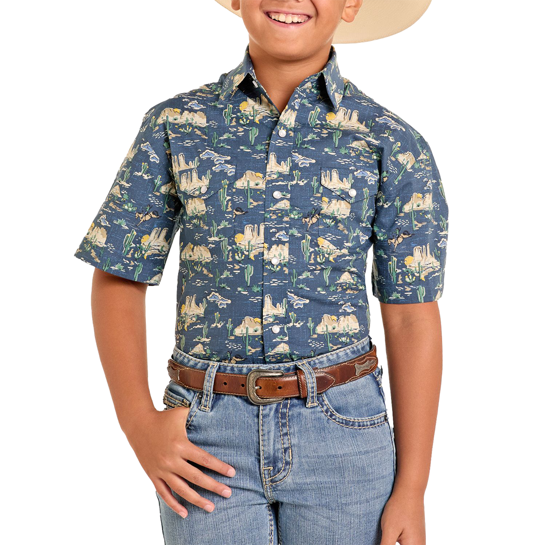 Rock & Roll Denim Boys' Deser Print Short Sleeve Snap Shirt
