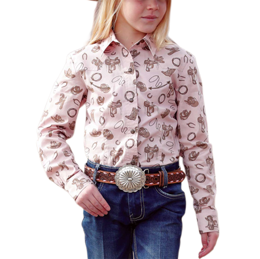 Cruel Denim Girls' Long Sleeve Western Print Shirt