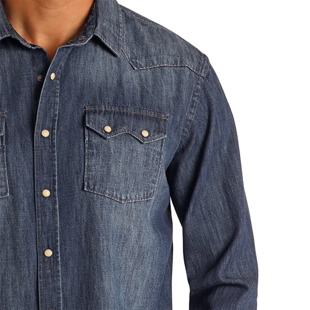 Panhandle Men's Modern Vintage Denim Long Sleeve Snap Shirt
