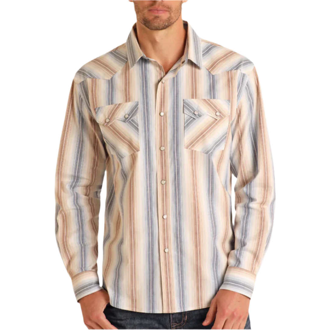 Chemise boutonnée à manches longues et imprimé rayé pour homme Panhandle