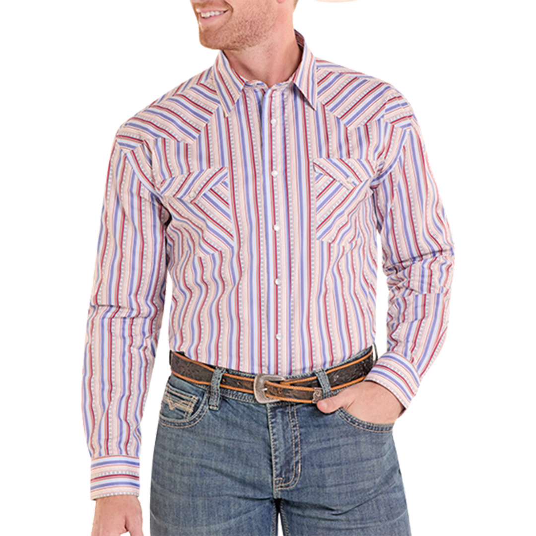 Panhandle Men's Vintage Novelty Stripe Short Sleeve Snap Shirt