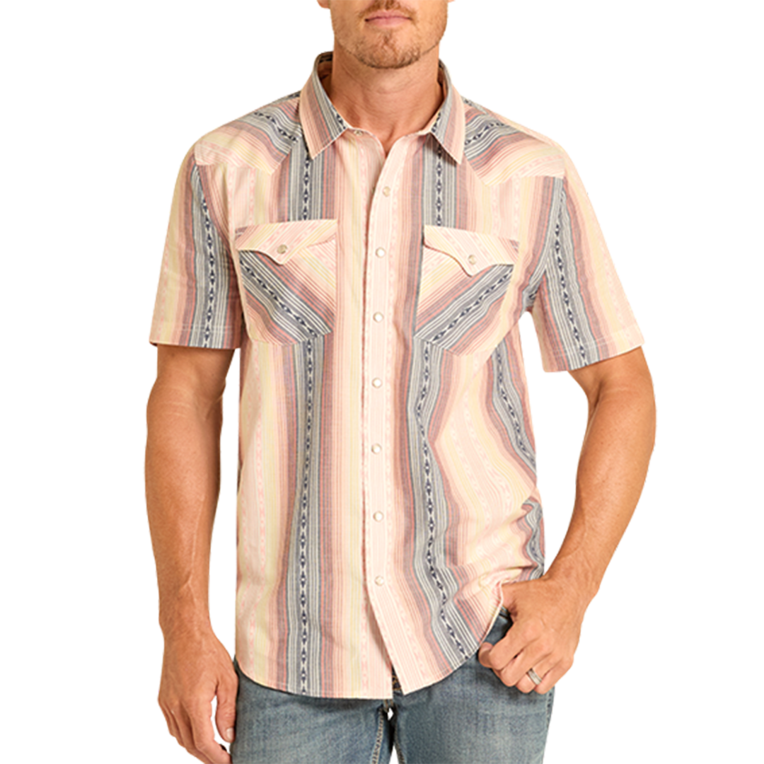 Panhandle Men's Retro Stripe Short Sleeve Snap Shirt