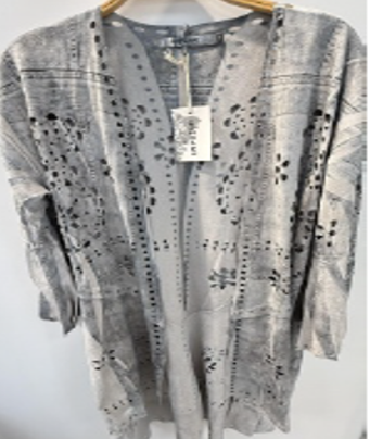 Origami By Vivien Women's Denim Laser Cut Faux Suede Duster