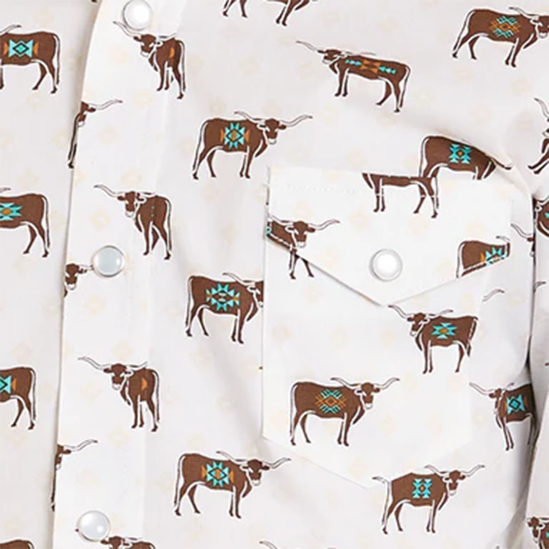 Rough Stock Boys' Novelty Steer Print Long Sleeve Snap Shirt