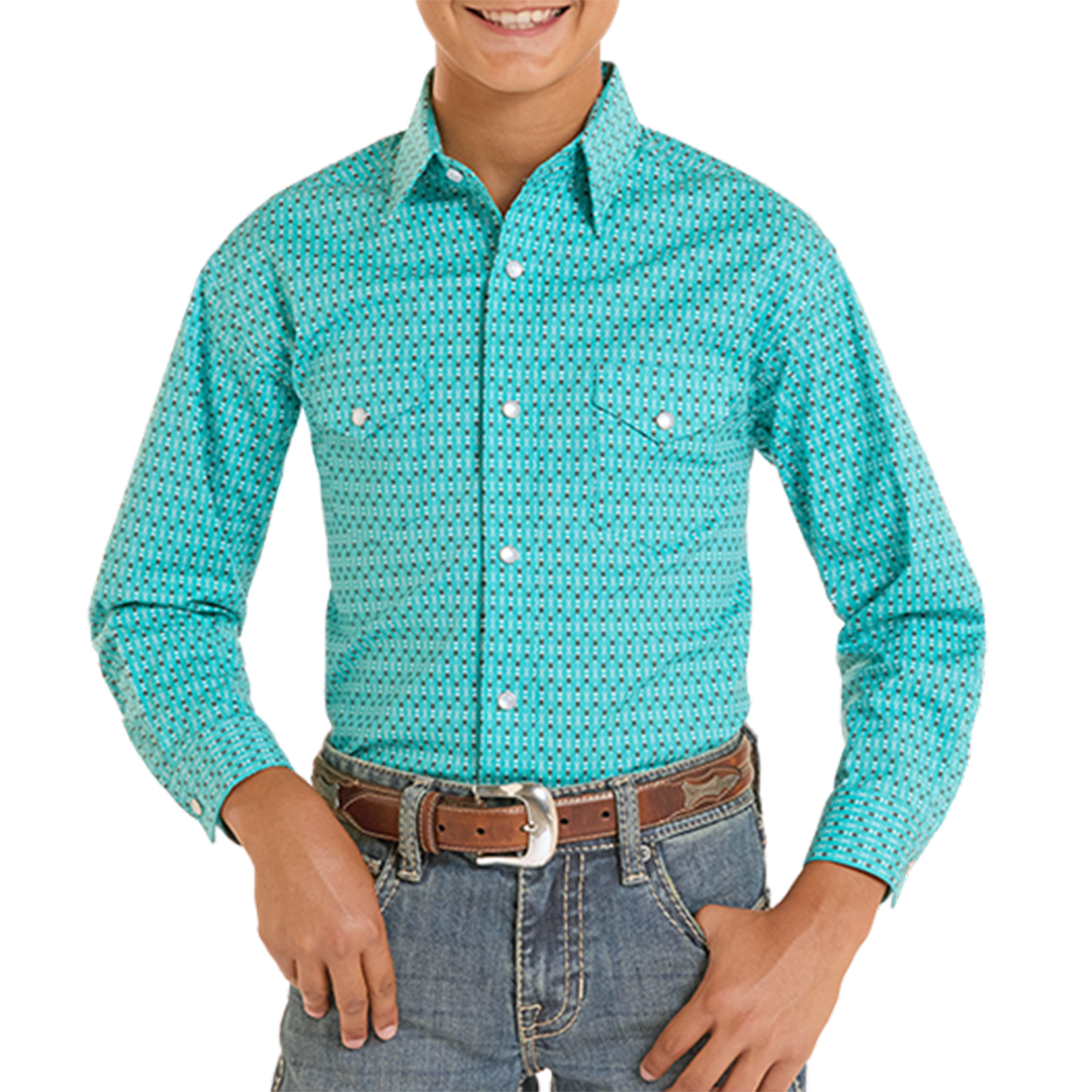 Rough Stock Boys' Geometric Print Long Sleeve Snap Shirt