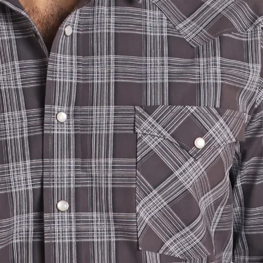 Chemise à manches longues à boutons-pression en dobby écossais pour homme Rough Stock
