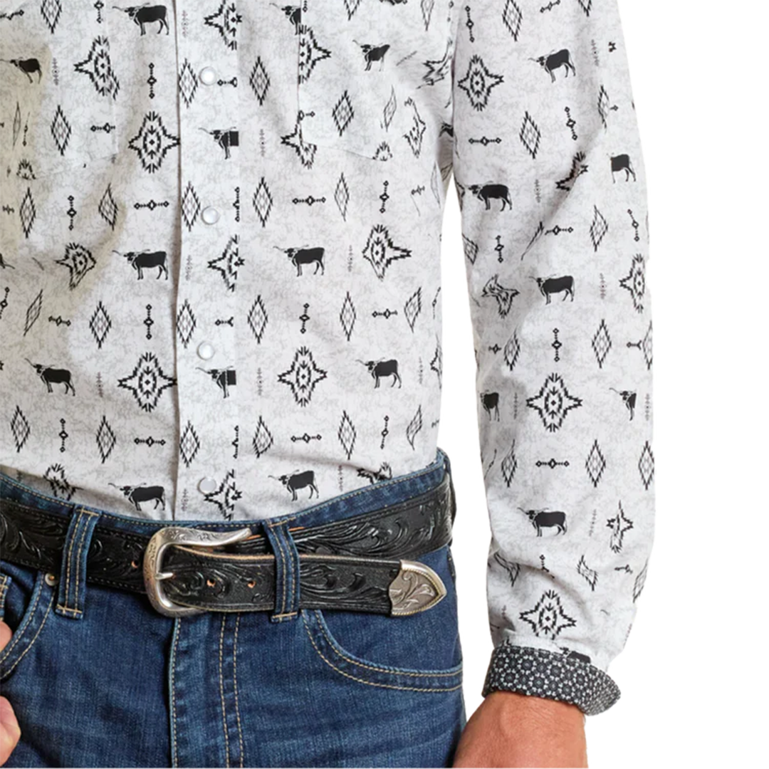 Rough Stock Men's Steer Print Long Sleeve Snap Shirt