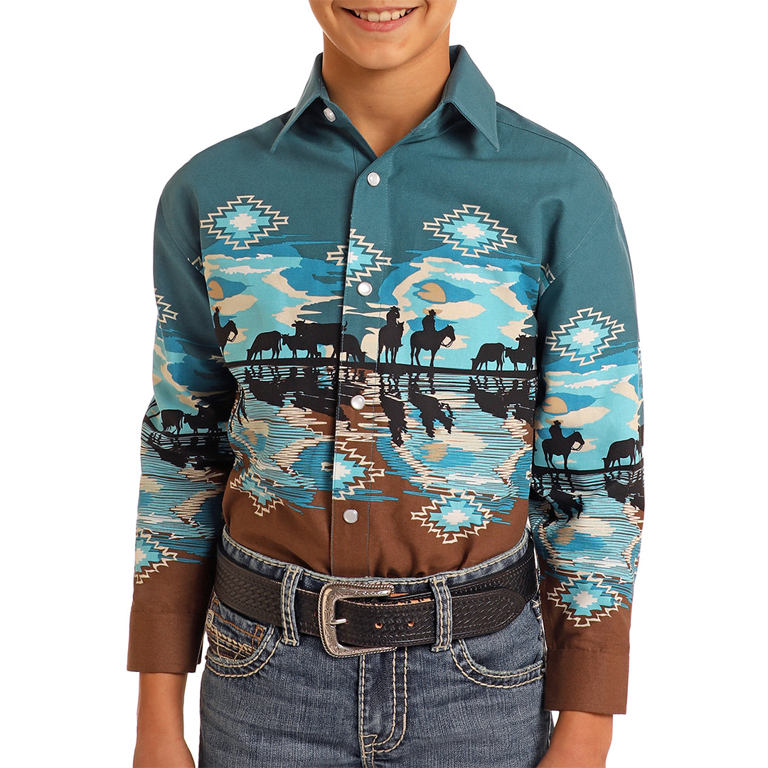 Chemise à boutons-pression Panhandle Boys avec motif aztèque