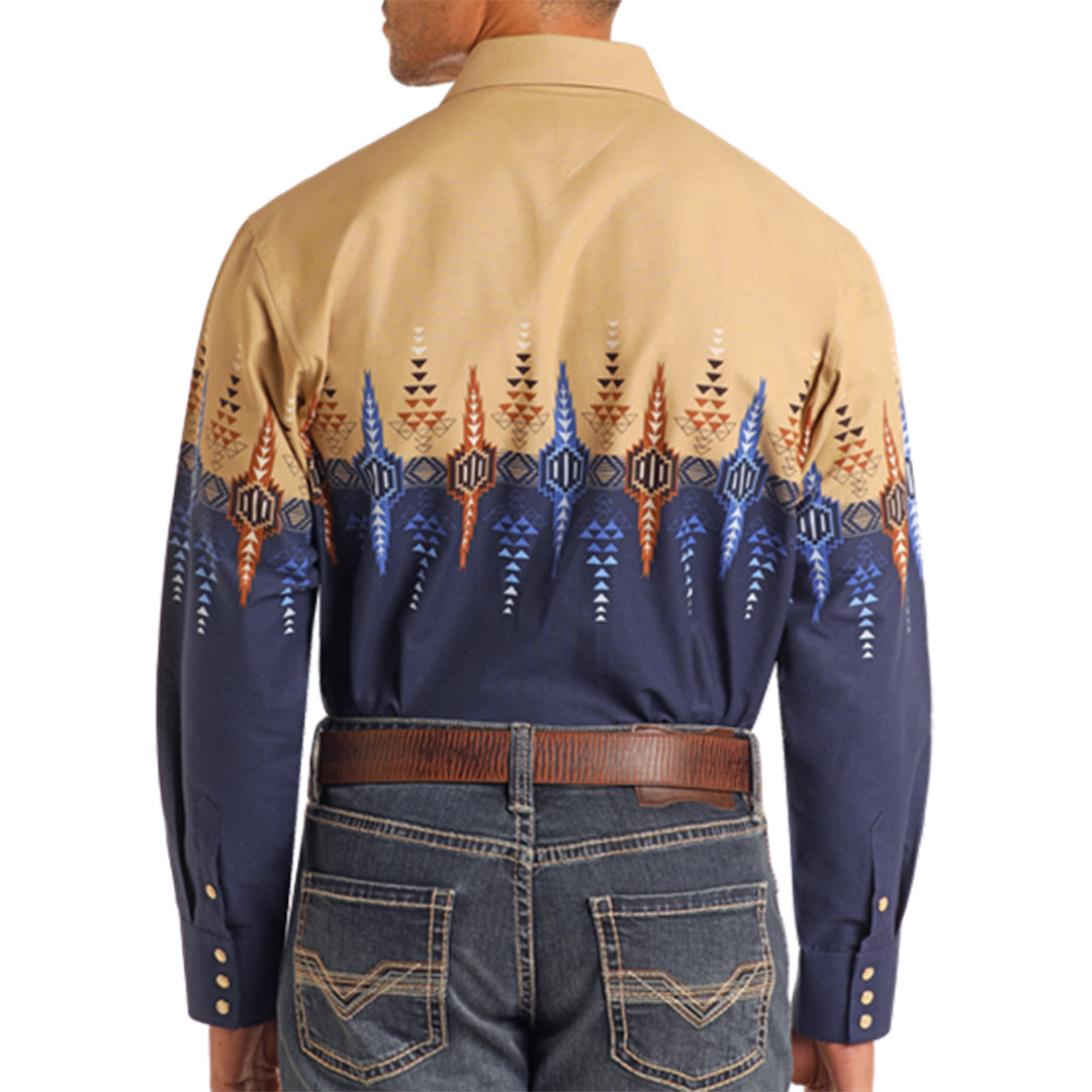 Chemise à manches longues à boutons-pression Panhandle pour homme, motif amérindien bordé