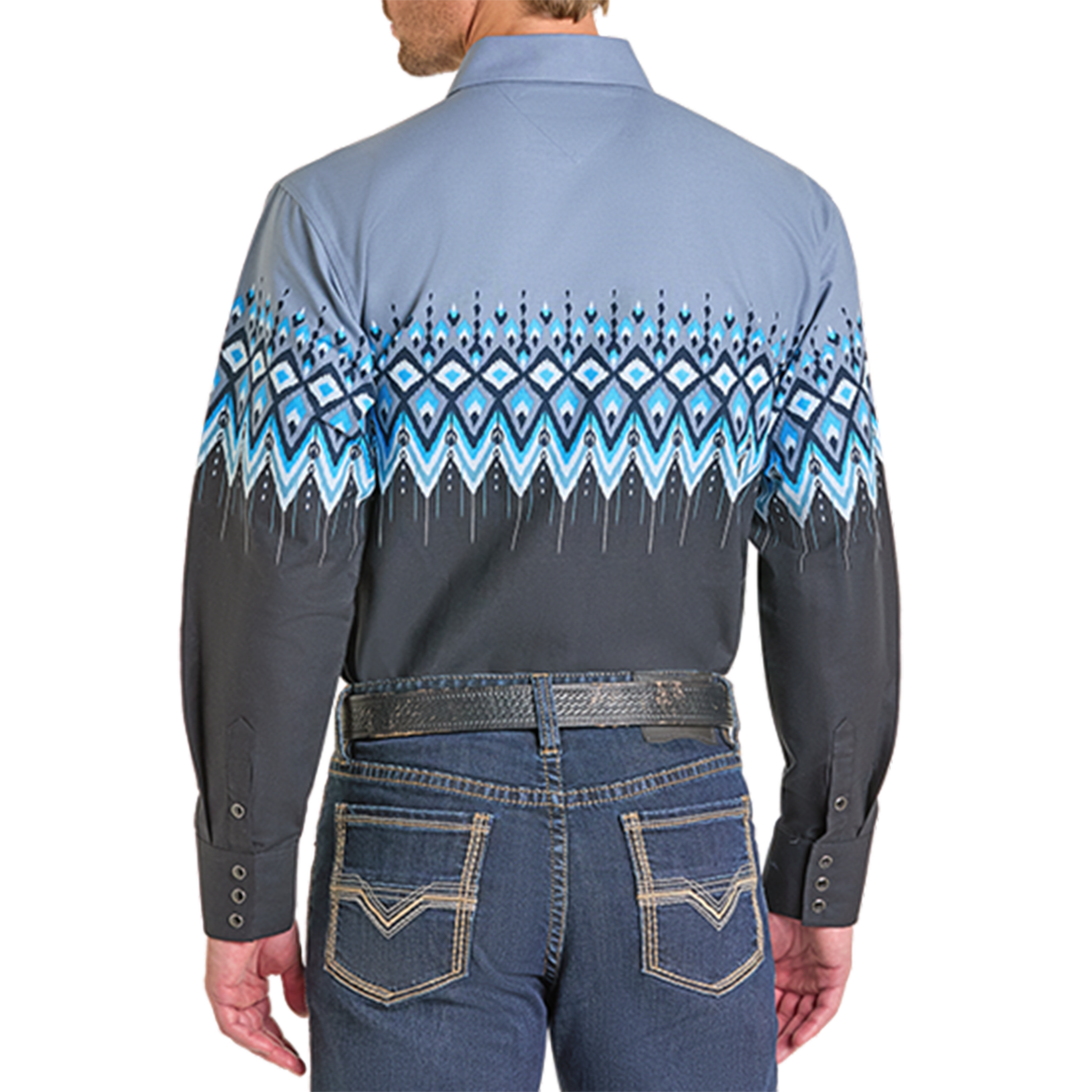 Panhandle Men's Aztec Print Border Long Sleeve Snap Shirt