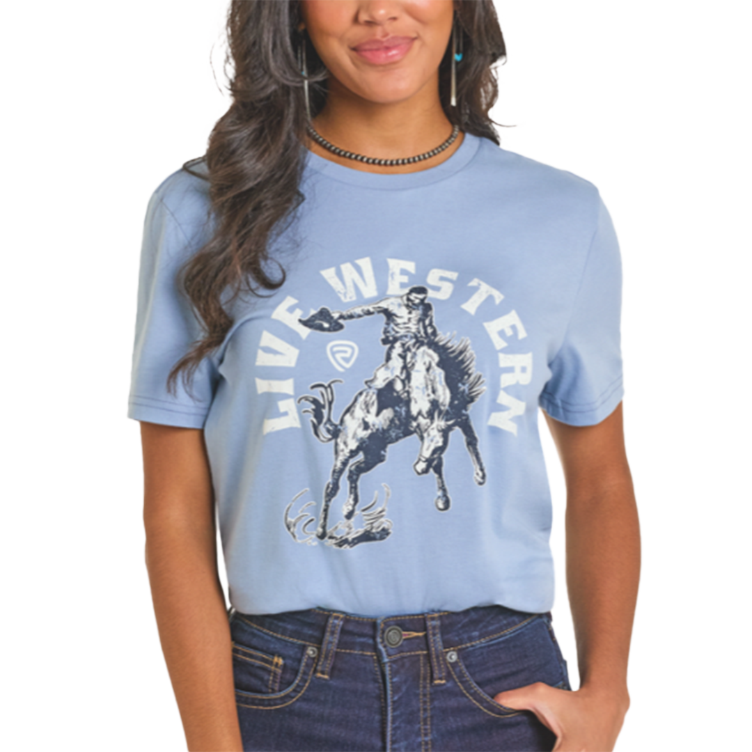 T-shirt unisexe Rock & Roll Denim à motif graphique western Live