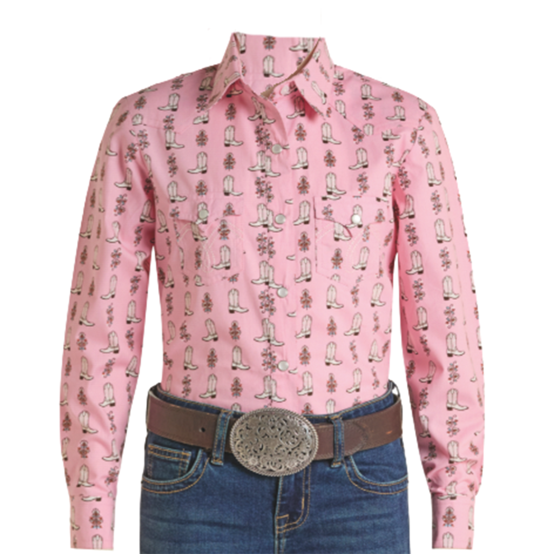 Chemise à manches longues et à boutons-pression pour filles motif cowgirl Panhandle