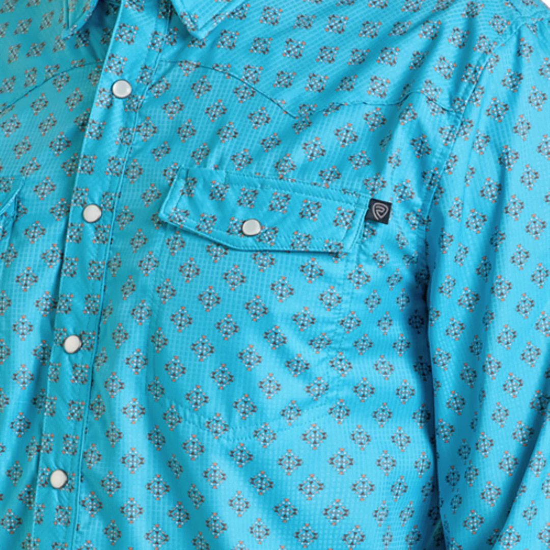 Rock & Roll Denim Men's Geometric Print Long Sleeve Snap Shirt