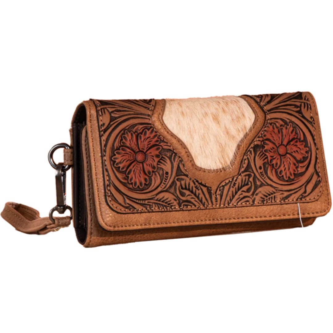 Trinity Ranch Floral Tooled and Cowhide Wallet