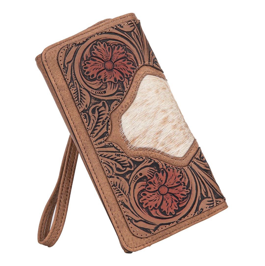 Trinity Ranch Floral Tooled and Cowhide Wallet
