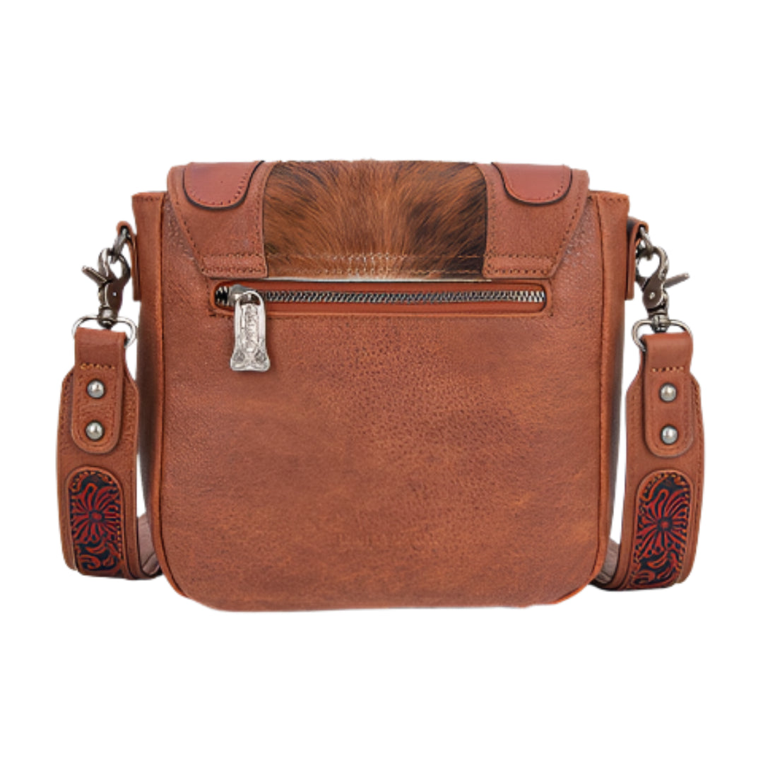 Trinity Ranch Genuine Hair-On Cowhide Tooled Fringe Crossbody