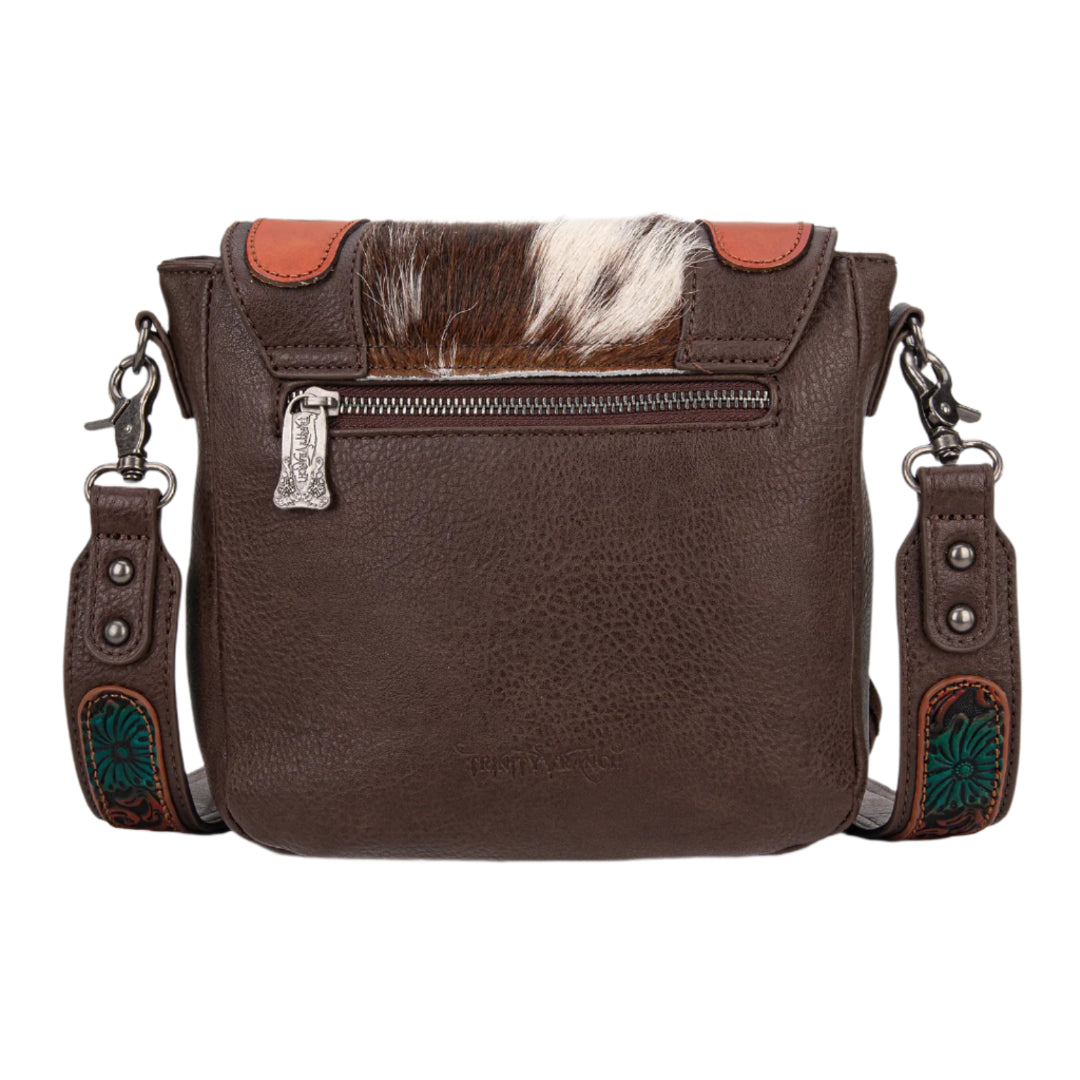 Trinity Ranch Genuine Hair-On Cowhide Tooled Fringe Crossbody