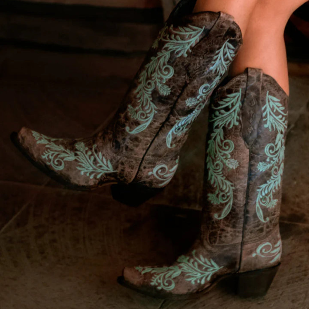 Corral Women's Floral Embroidery Snip Toe Cowgirl Boots