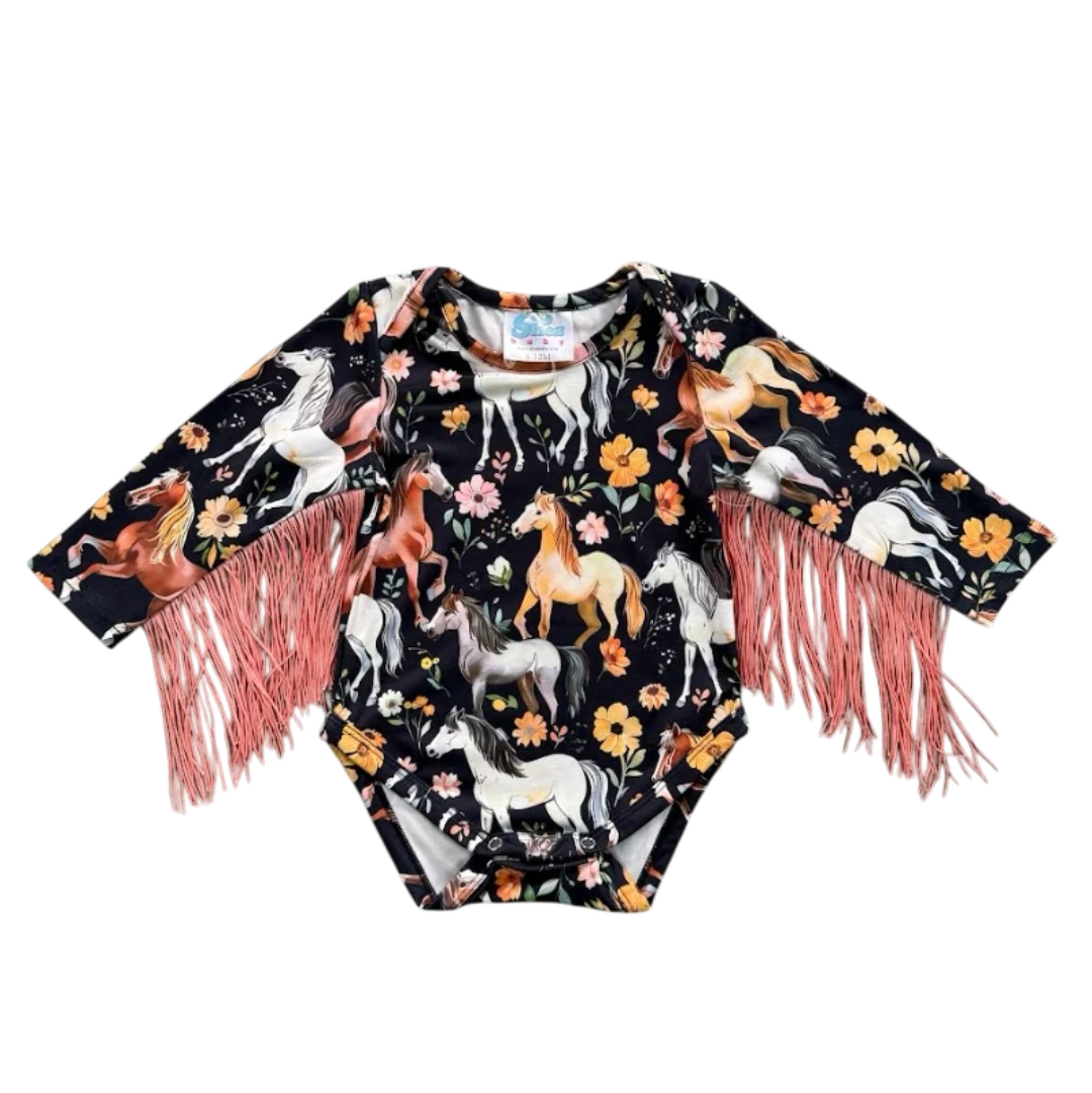 Shea Baby Baby Girls' Horsing Around Fringe Long Sleeve Onesie