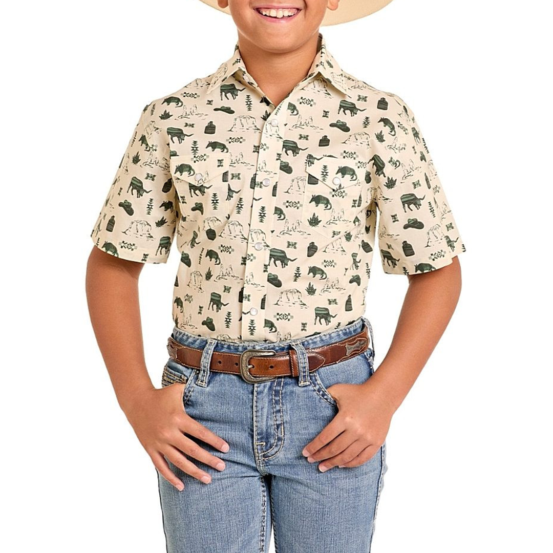 Panhandle Boys' Print Short Sleeve Snap Shirt