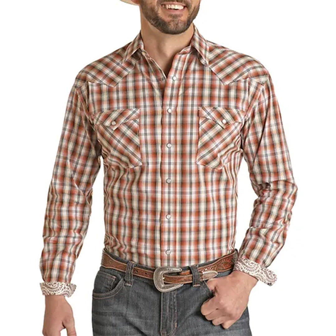 Chemise à manches longues à boutons-pression pour homme, motif écossais, Rough Stock