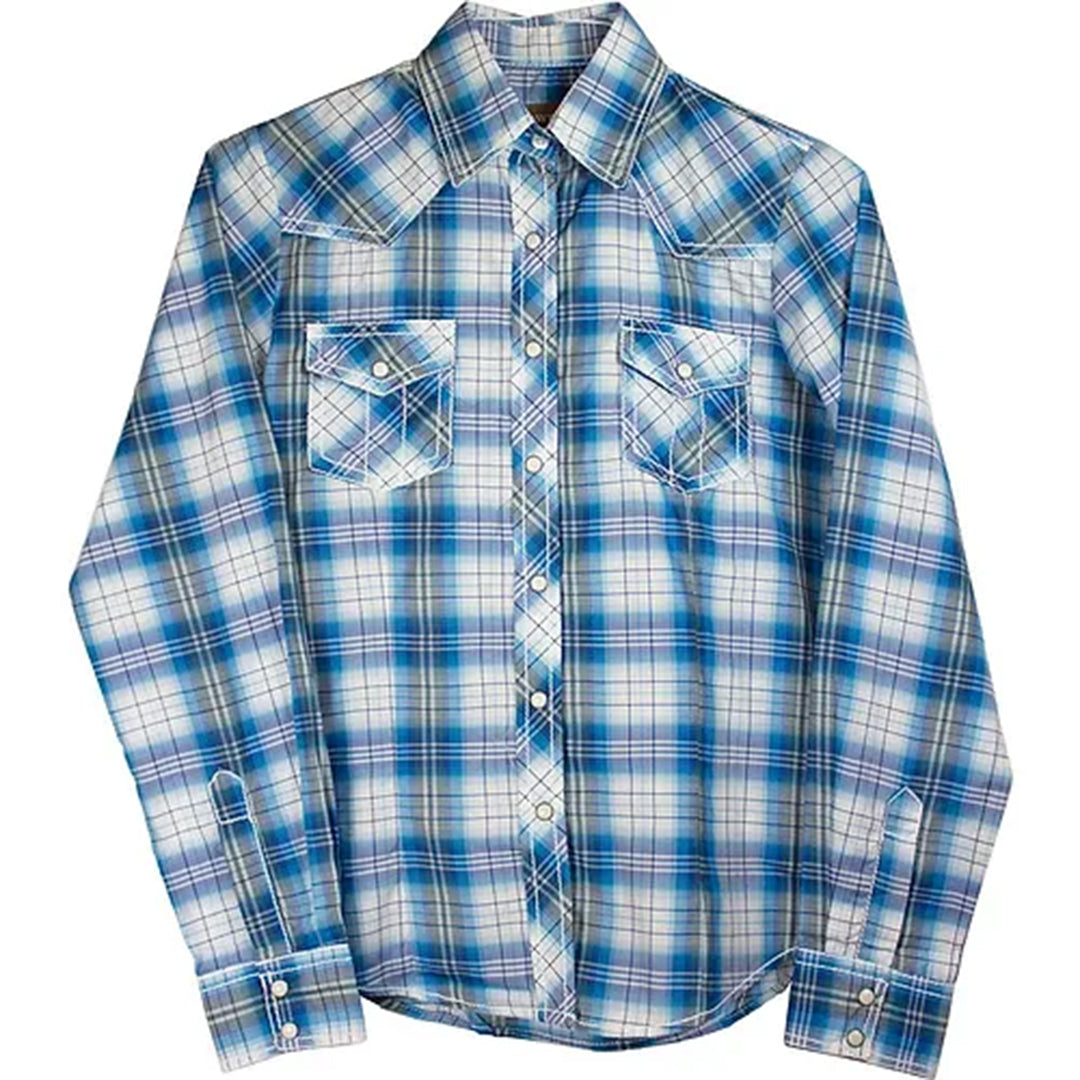Chemise à pression écossaise bleue pour femme Collection Cowgirl