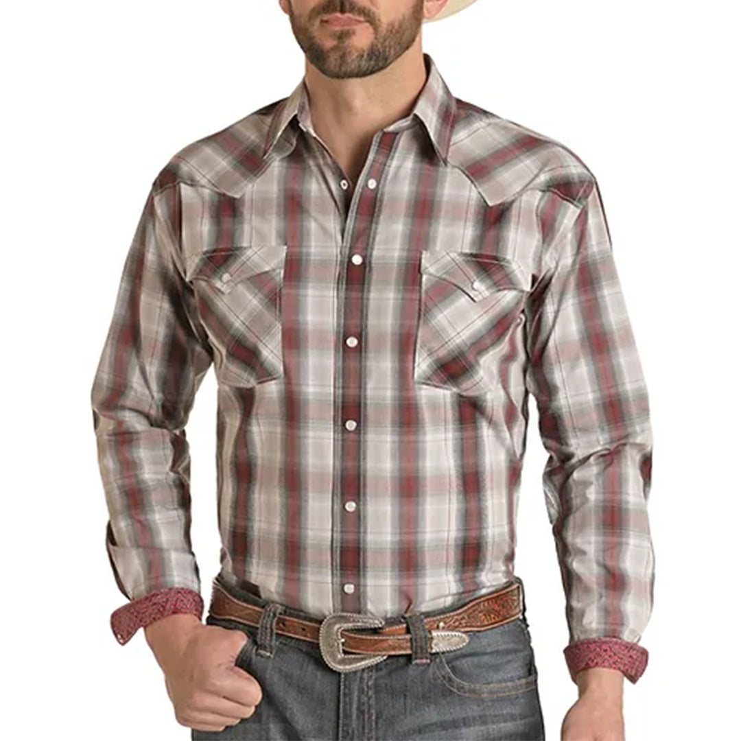 Chemise à manches longues à boutons-pression pour homme, motif écossais, Rough Stock