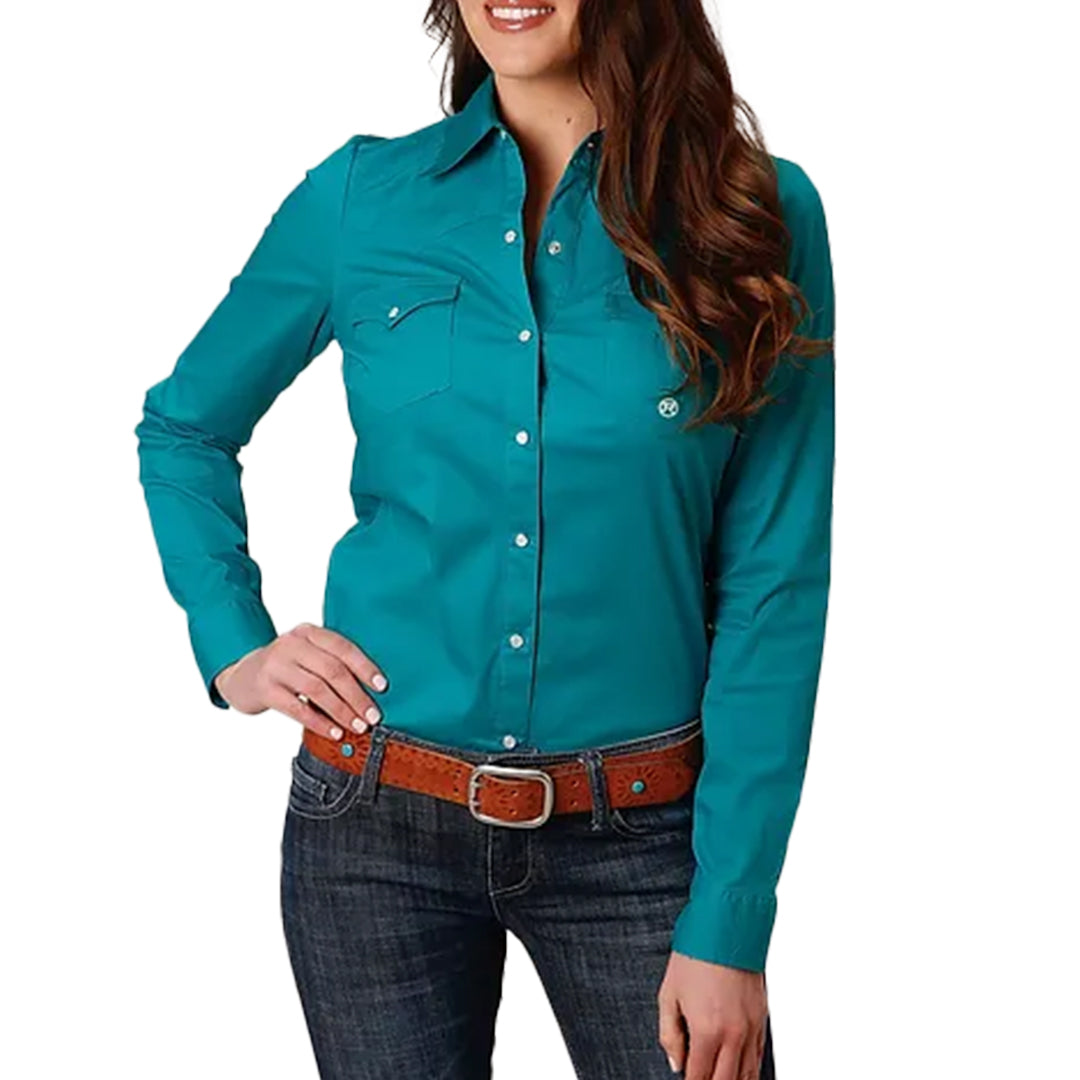 Chemise à boutons-pression unie Roper pour femme