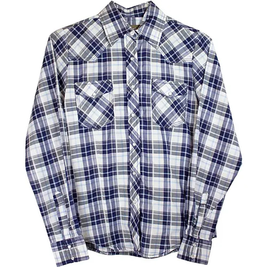 Chemise à boutons-pression à carreaux bleu marine pour femme collection Cowgirl