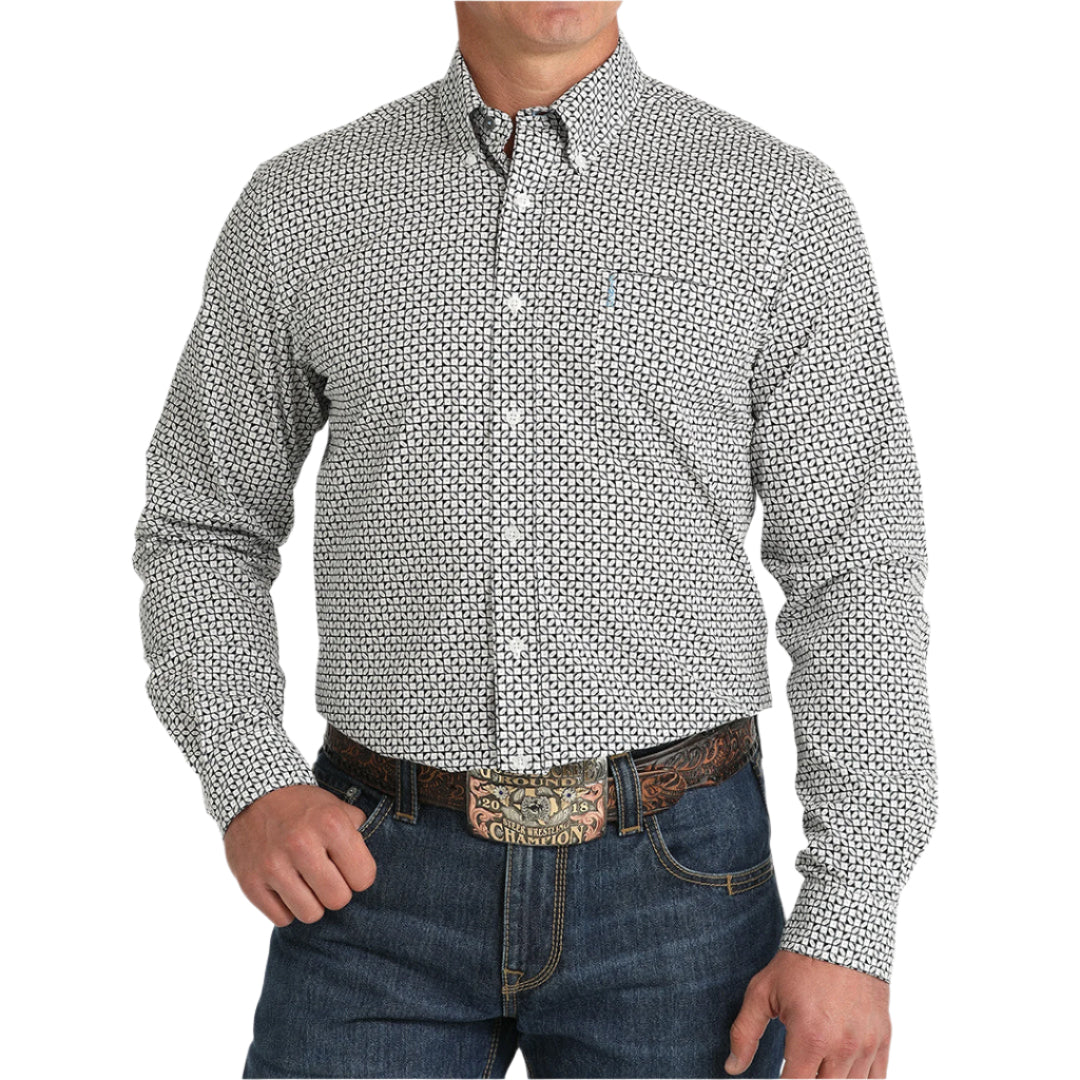 Chemise boutonnée à manches longues à imprimé géométrique Cinch pour homme