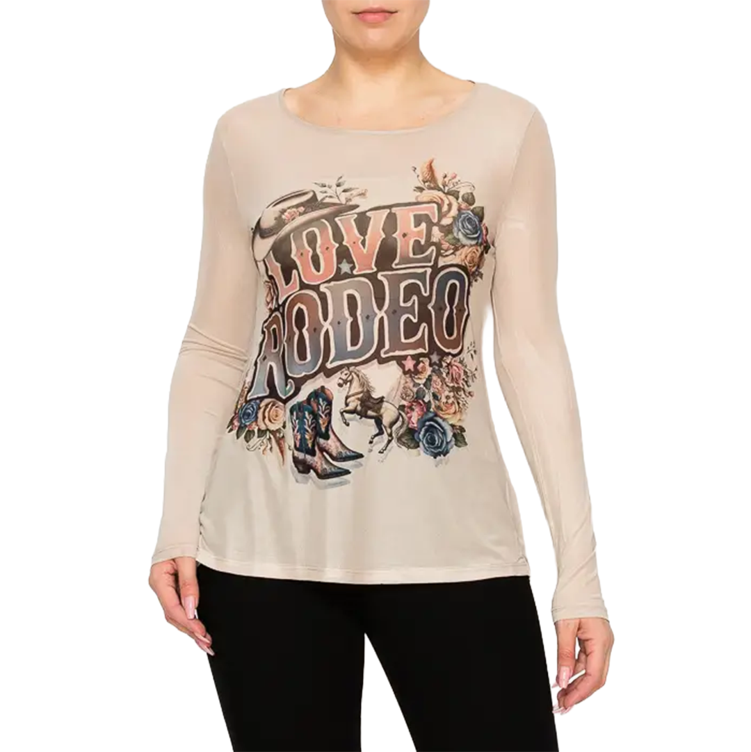 Origami By Vivien Women's Rodeo Mesh Long Sleeve Top