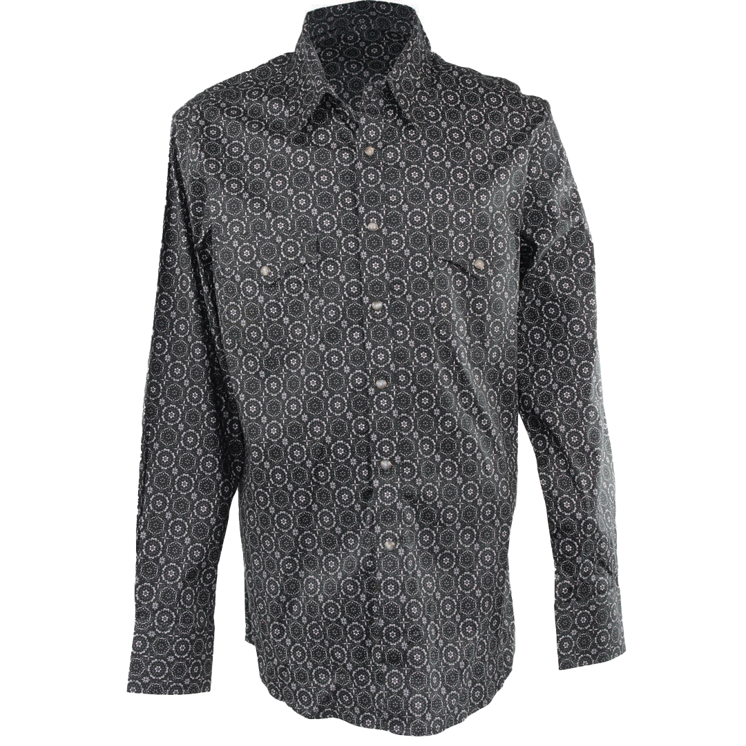 Chemise à manches longues à boutons-pression avec imprimé géométrique Rock & Roll Denim pour homme