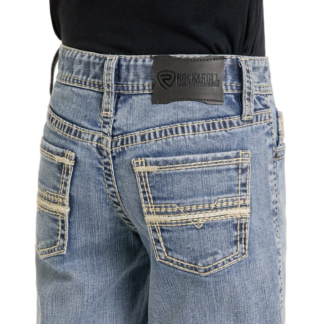 Rock & Roll Denim Boys' Regular Fit Pleather Embroidered Revolver Jeans