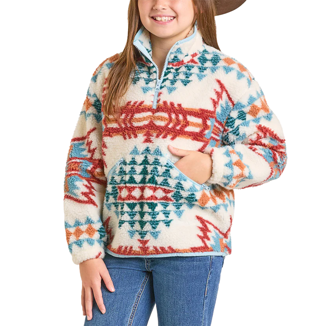 Rock & Roll Denim Girl's Aztec Print Sherpa Pullover