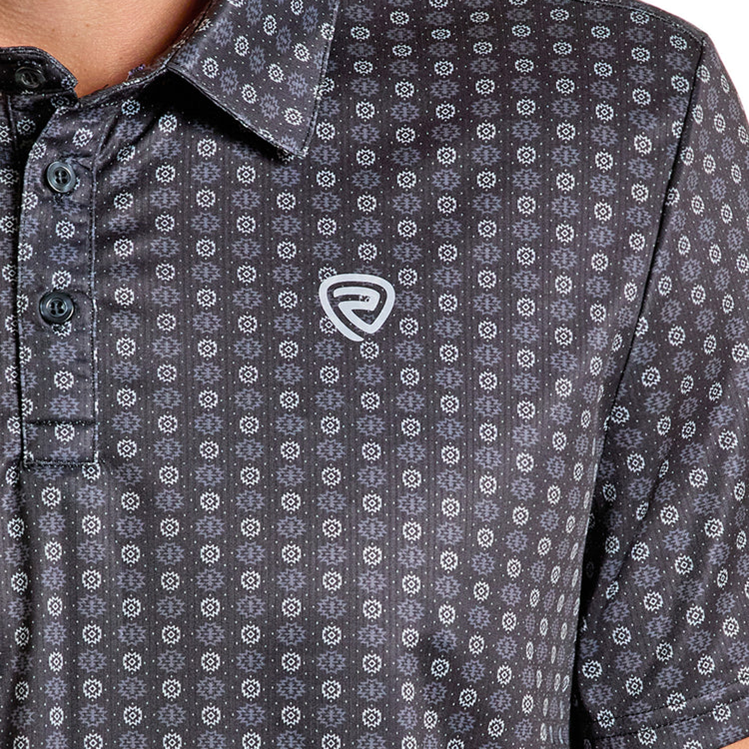 Rock & Roll Denim Men's Black On Black Aztec Polo