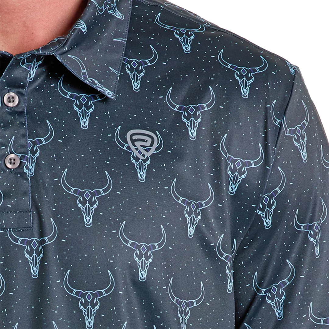 Rock & Roll Denim Men's Longhorn Skulls Print Short Sleeve Polo