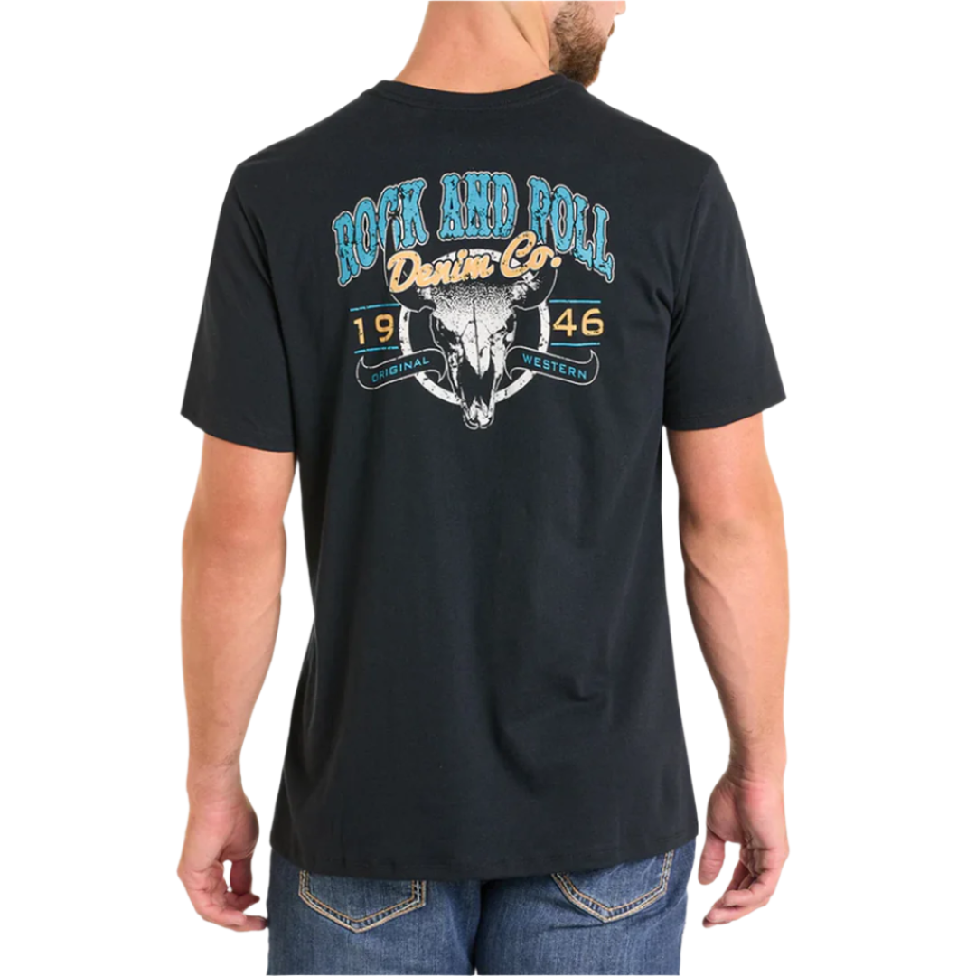 T-shirt Rock & Roll Denim à motif de squelette de taureau pour homme
