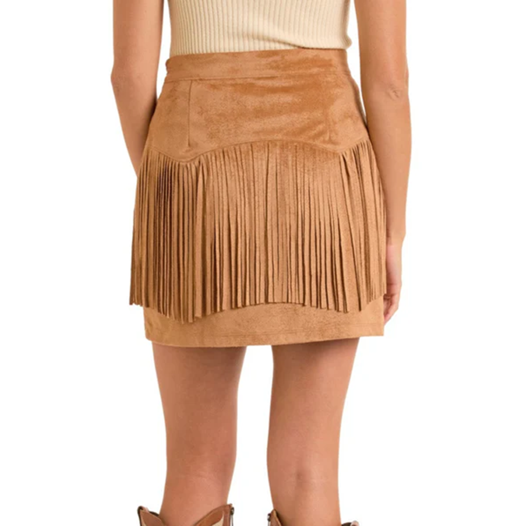 Rock & Roll Denim Microsuede Fringe Skirt